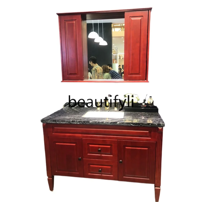 

bathroom cabinet floor-to-ceiling hidden feng shui mirror cabinet European hand washing and face washing table combination