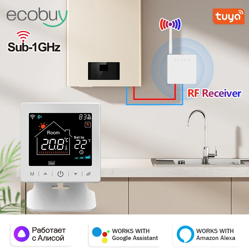 Tuya-Contrôleur de température RF sans fil WiFi, gaz, batterie, fonctionne avec Alexa, Google Home, Alice