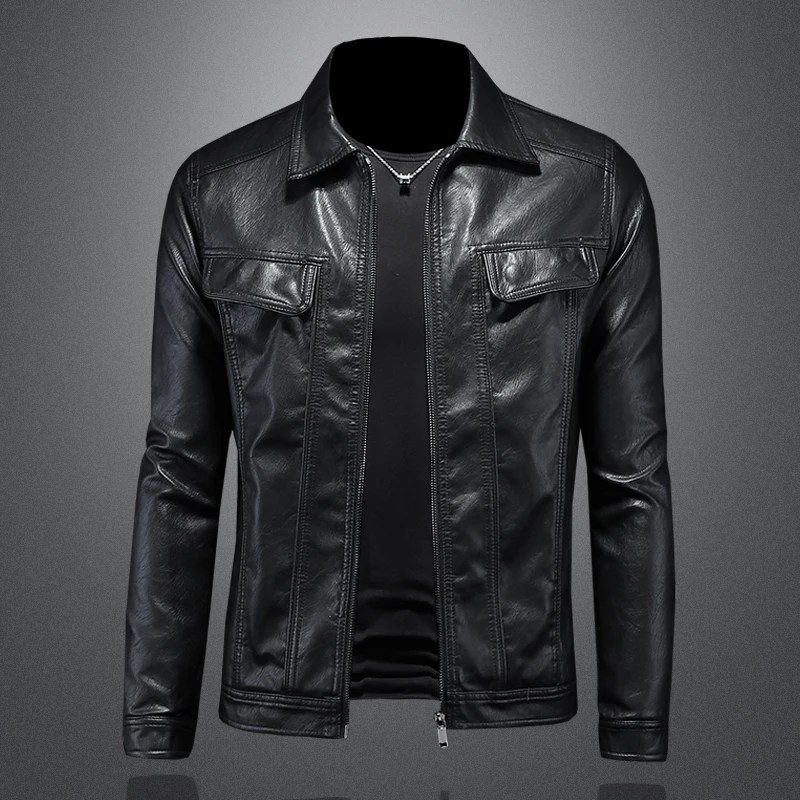 2024 Autumn/Winter New Leather Jacket High Quality Zipper Slim Fit Leather Jacket Large Men's Leather Jacket M-5XL