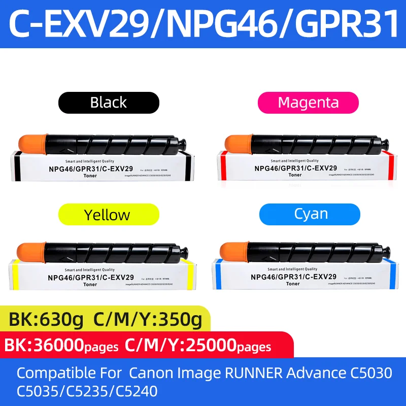 

NPG46 GPR31 C-EXV29 NPG-46 G46 Toner Cartridge Compatible for Canon Image RUNNER Advance C5030 C5035 C5235 C5240 Color Copier