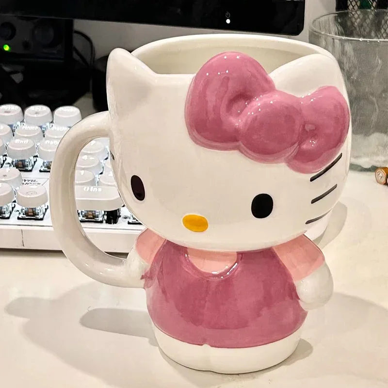 Hello Kitty Copo Cerâmico para Crianças, Copa Anime Kawaii, Caneca Criativa, Símbolo do Coração, Desenhos Animados Doces, Copo de Água, Maré Criativa, Presente Infantil