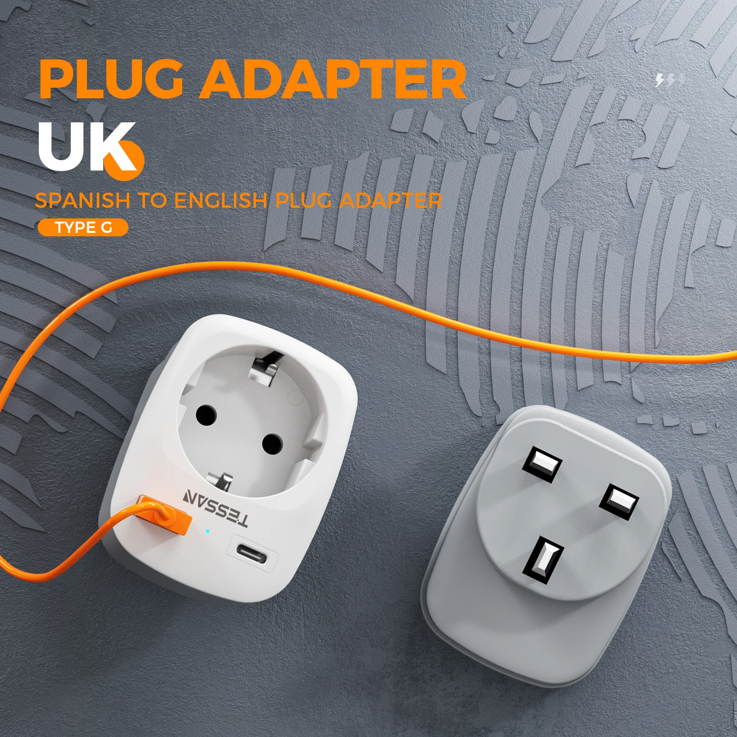 TESSAN EU To UK US DE AU Travel Adapter Portable Wall Socket with 1 Outlet 2 USB Type C Ports Type G A I F Plug Travel Adapter