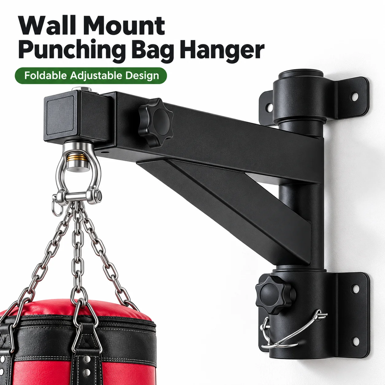 AOLIVIYA Adjustable Punching Bag Wall Mount Foldable Heavy Bag Hanger 360 Degree Swivel Boxing Bracket Telescopic Arm Home Gym