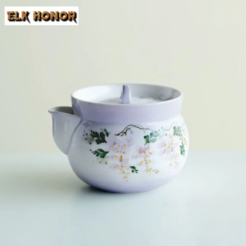 190ml Hand-painted Wisteria Flower Teapot Aesthetic Tea Infuser Pot Tea Maker Kettle With Strainer Flower Tea Teaset Ornaments view 6
