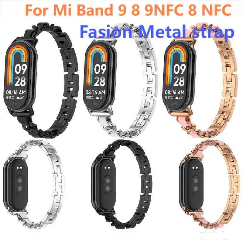 Zinc AlloyStrap For Xiaomi Mi Band 9 8 Breathable Sport Smart Watch Wrist Bracelet Band9 Band8 NFC WristBand Accessories