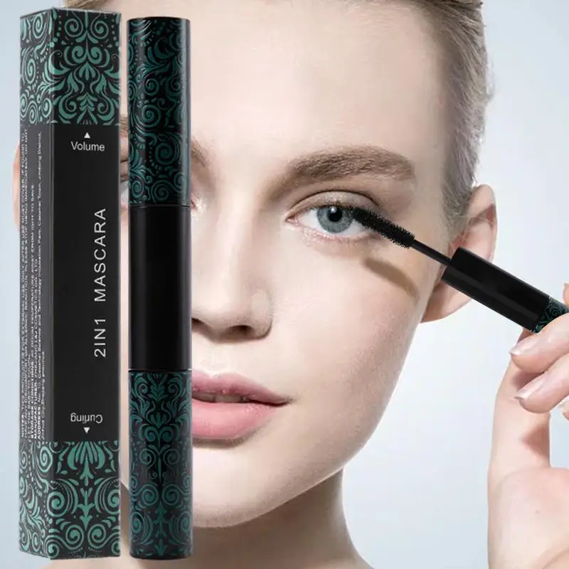 New Mascara Waterproof Moisturize Lasting 2 in 1 Eye Makeup Slender Curly Thick Eyelash Fashion Black Mascara