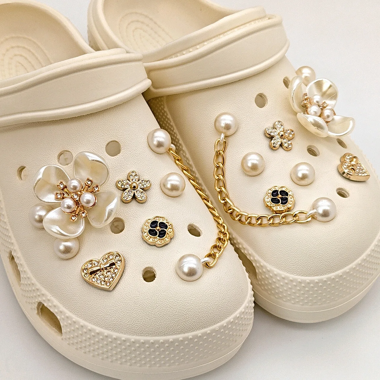 Floral Pearl Shoe Charms for Crocs Garden Shoes Decorations Set Women Elegant Accessories Wedding Beach Party DIY Slipper Decor