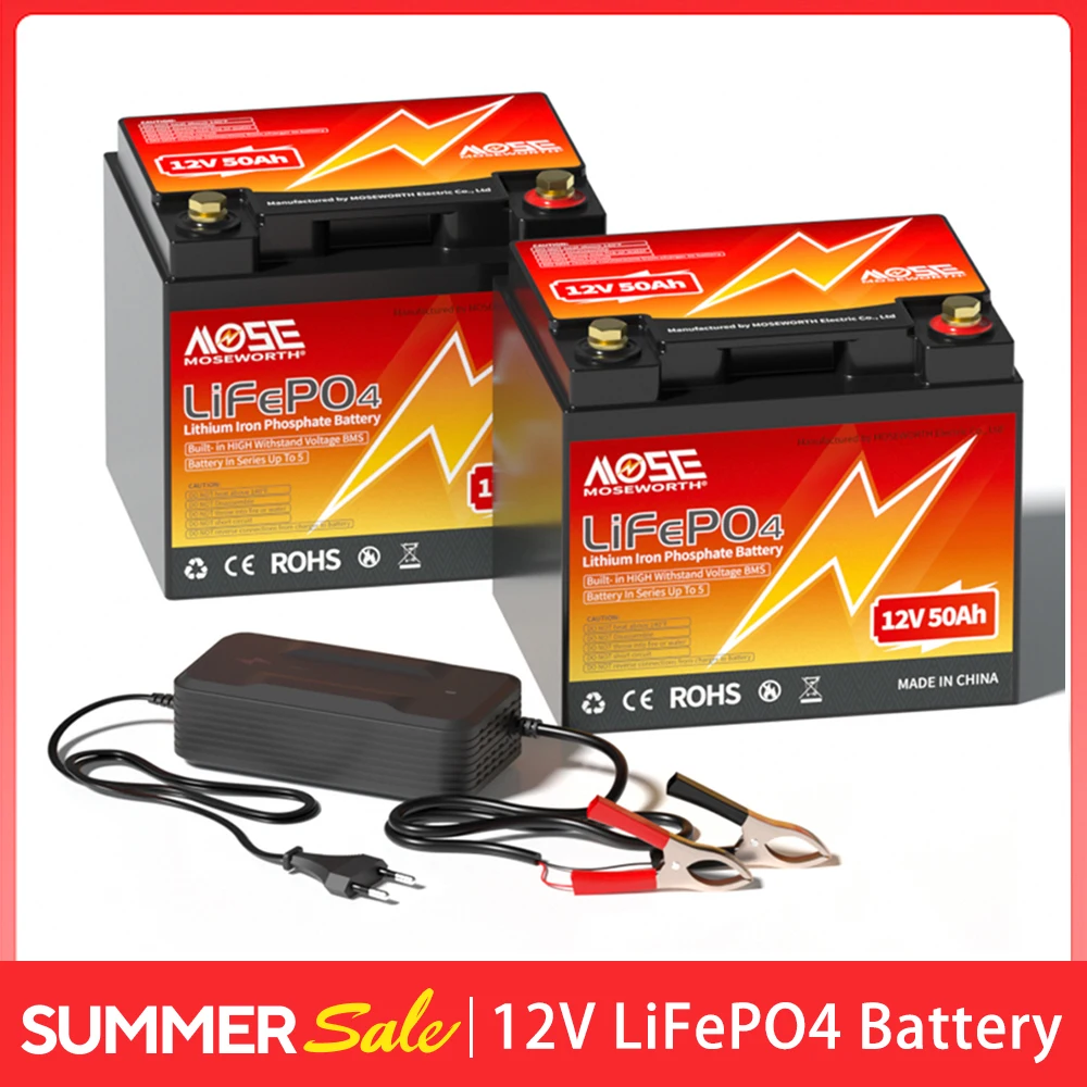 1-2pcs 12V 50Ah LiFePO4 Battery Pack Rechargeable Iron Lithium Battery Built in BMS 12.8V 50Ah for Solar Boat US/CA/EU/UK Stock