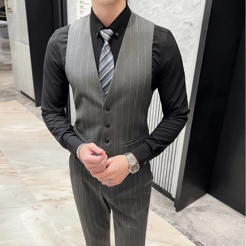 High Quality 2024 New Men\'s Business Suit (suit + Vest + Trousers) Fashion Wedding Handsome Casual Three-piece Set  Acetate