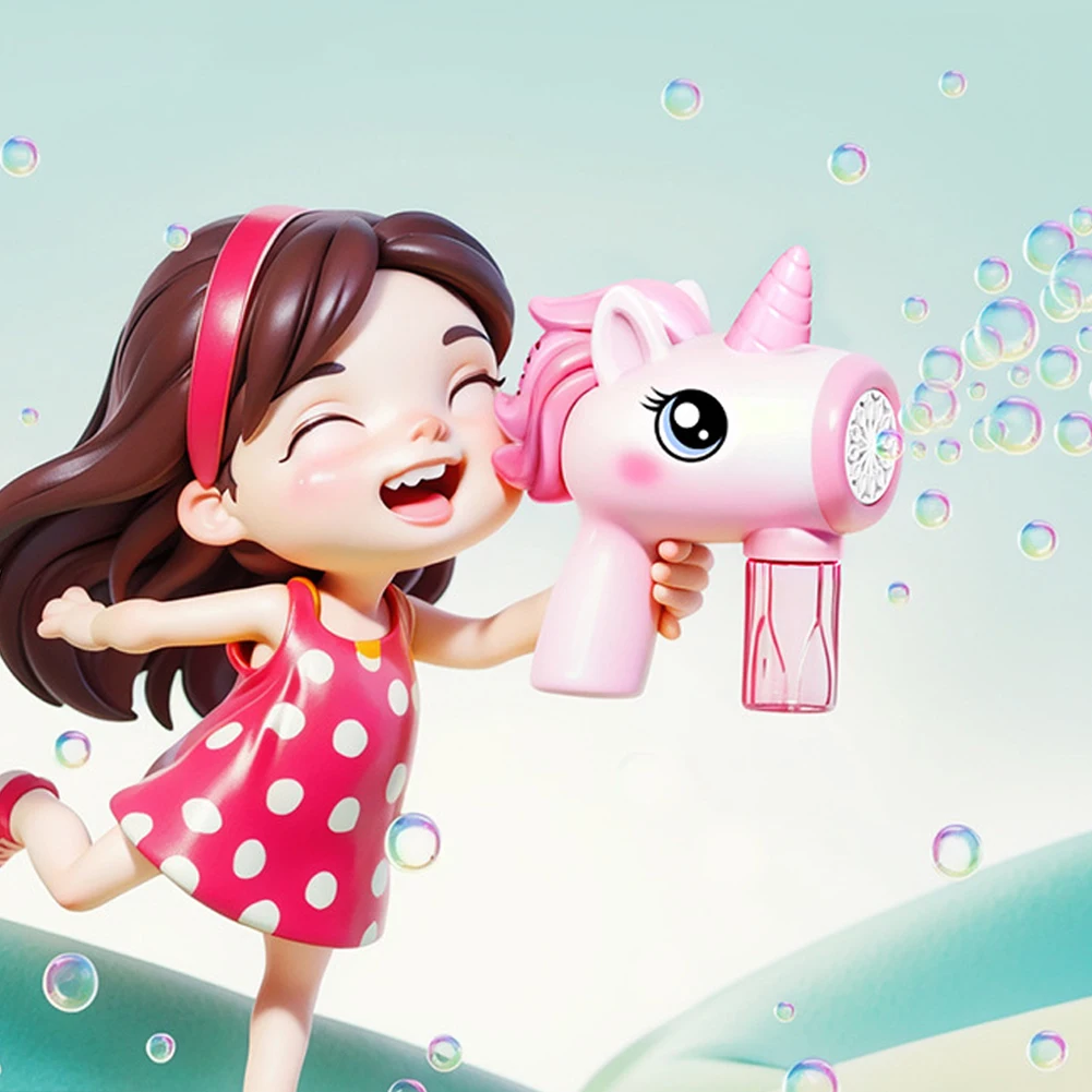 يونيكورن الكهربائية فقاعة بندقية التلقائي آلة فقاعة يده فقاعة منفاخ مع أضواء هدايا عيد ميلاد الاطفال الصيف اللعب في الهواء الطلق