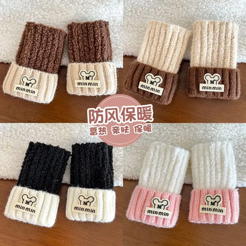

Mickey Cartoon Innovative Cute Knitted Gloves Winter Warmth and Cold Protection Girls Fingerless Gloves Plush Half Wrist Guards