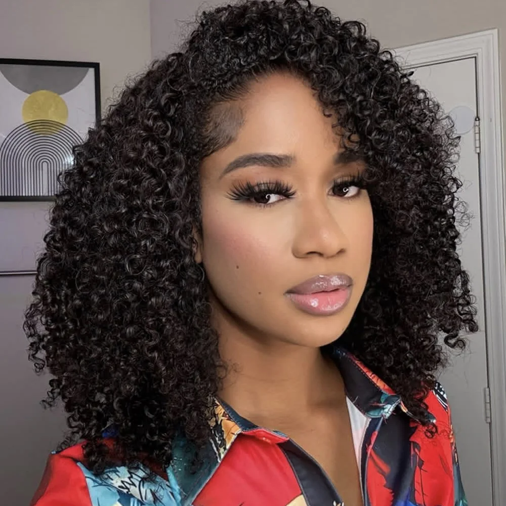 نصف شعر مستعار مع الرباط سلس كليب غلويليس باروكة من شعر طبيعي مجعد للمبتدئين ودية نصف الباروكات عقال شعر مستعار 3 في 1 الباروكات