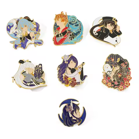 Game Genshin Impact Hu Tao Ganyu Raiden Shogun Kamisato Ayaka Tartaglia Character Model Brooch Metal Enamel Badge Brooch Gift