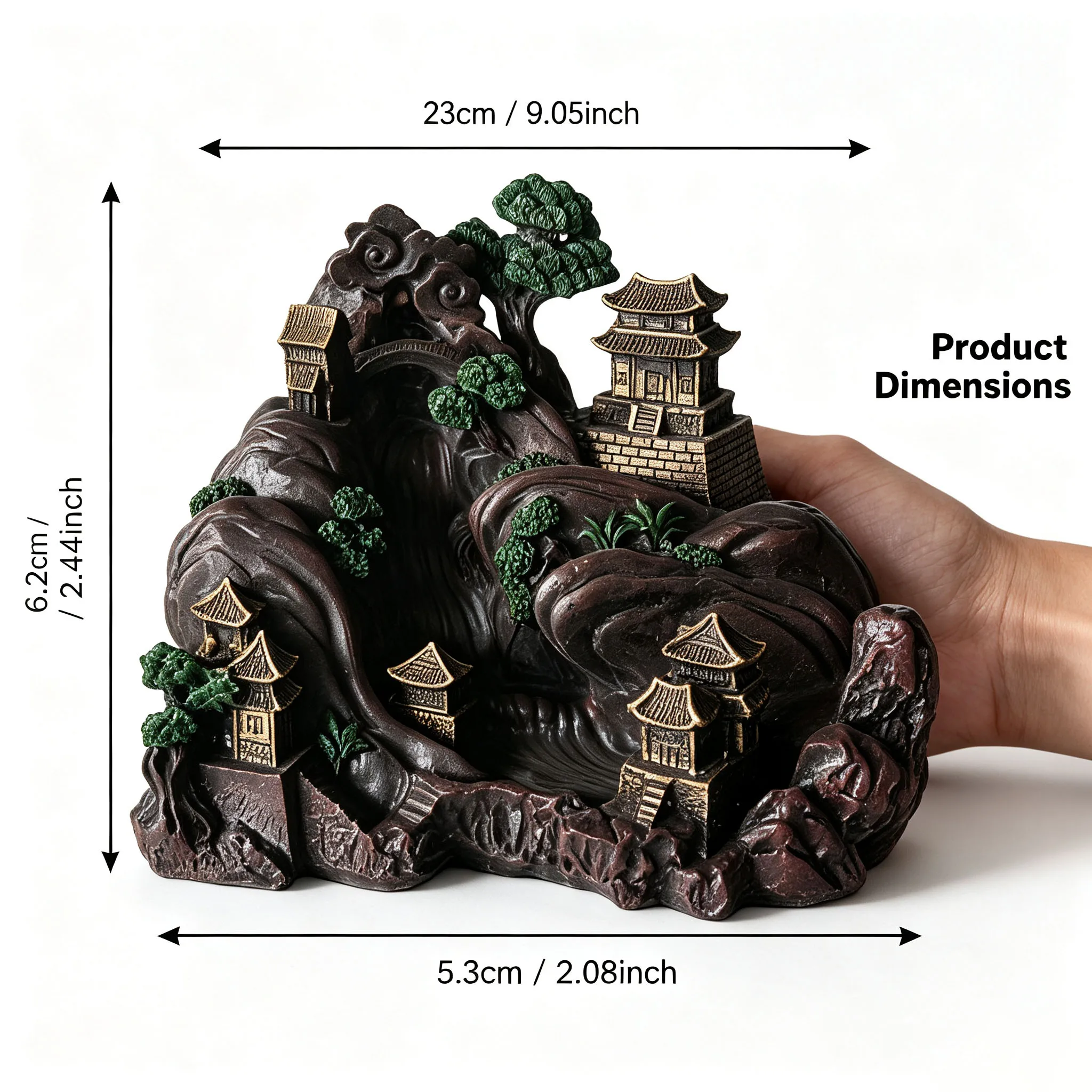 Miniature landscape with Chinese-style pavilion and rockery, pine tree figurines, office or tea room creative home decor