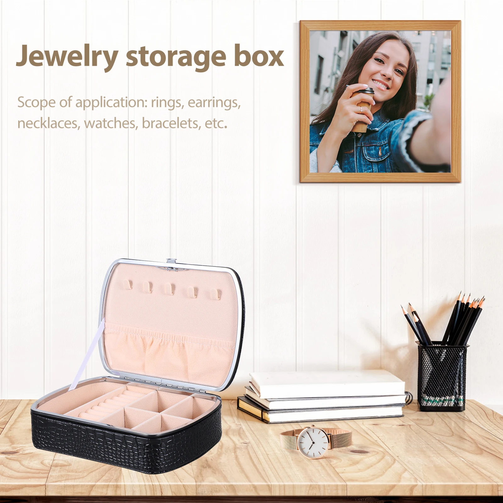 Print Jewelry Box PU Case Alligator Pattern Holder Large Capacity Portable Travel Home Use Earring Ring