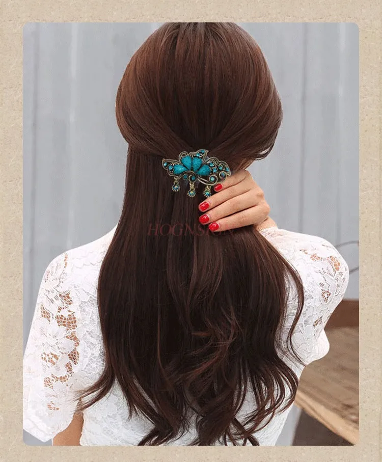 Vintage tassel hair grab clip, elegant medium size horizontal clip, crab clip, headdress hair clip