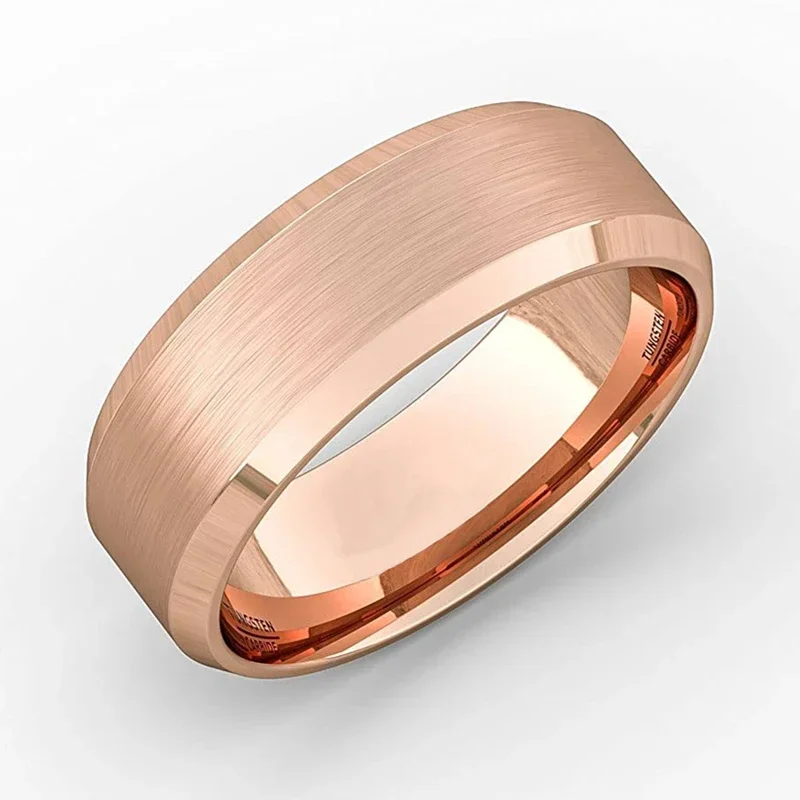 Simple Men's 8mm Rose Gold Brushed Titanium Steel Rings Wedding Band Engagement Rings Women Male Jewelry Size 6-13