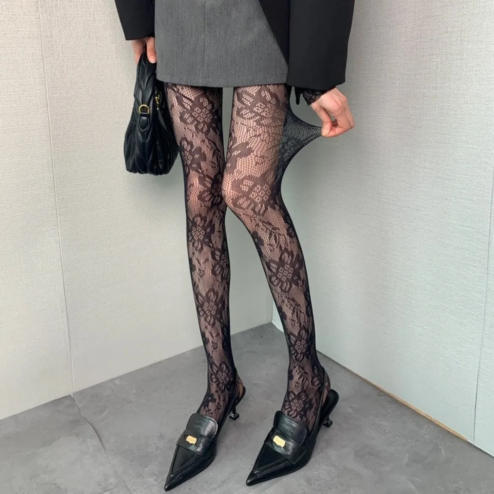 

Gothic Thin Floral Lace Tights Breathable High Elastic Hollow Out Pantyhose Sexy Fishnet Stockings Women