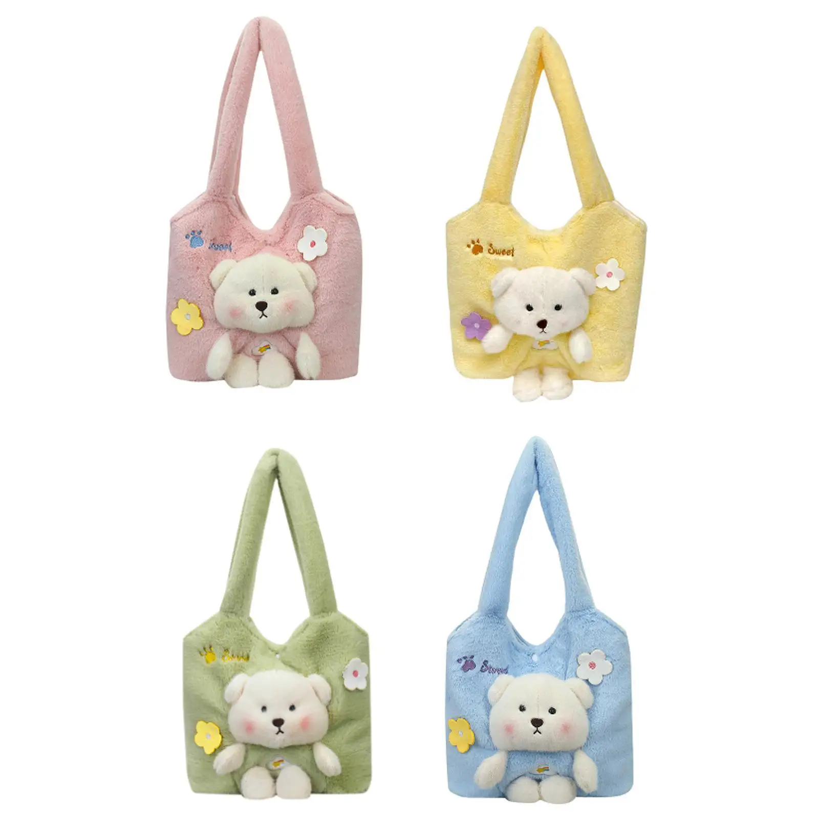 Women's Shoulder Bag Creative Portable Cartoon Bear Plush Bag for Work Commuting
