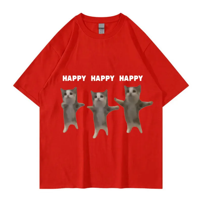 Funny Cute Cat Meme Graphic TShirt Happy Dance Cat Print Short Sleeve T-shirt Men Women Casual Fashion Cotton Oversized T Shitrs