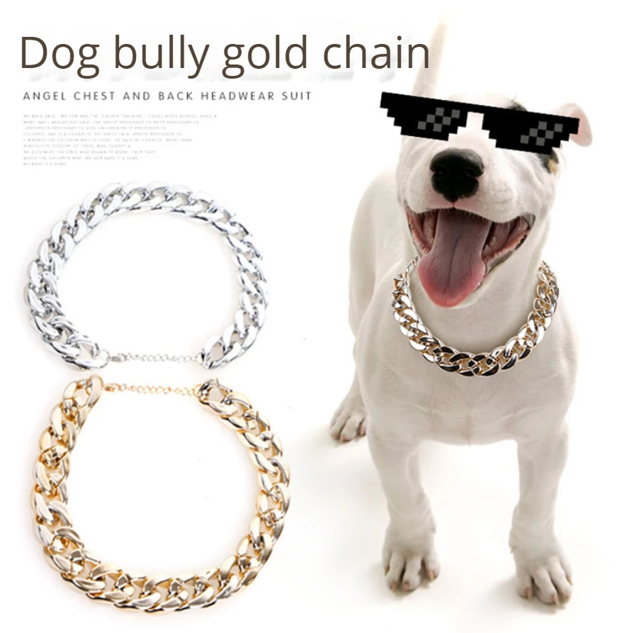 

Pet Puppy Chain Pug Pitbull Dog Necklace Collar Teddy French Bulldog Silver/Golden Accessories Jewelry Photo Props Supplies