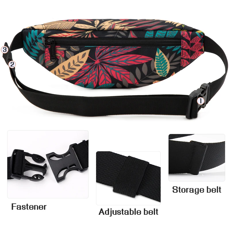 TINYAT Men Fashion Leaf Pattern Multi-functional Waterproof Outdoor Riding Sports Waist Pack Chest Bags Daily use