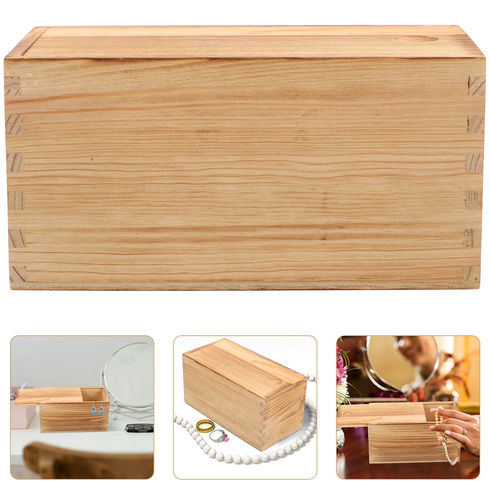 

Wooden Jewelry Storage Box Lightweight Durable Vintage Style Desktop Organizer Pull-Out Trinket Container For Rings Earrings