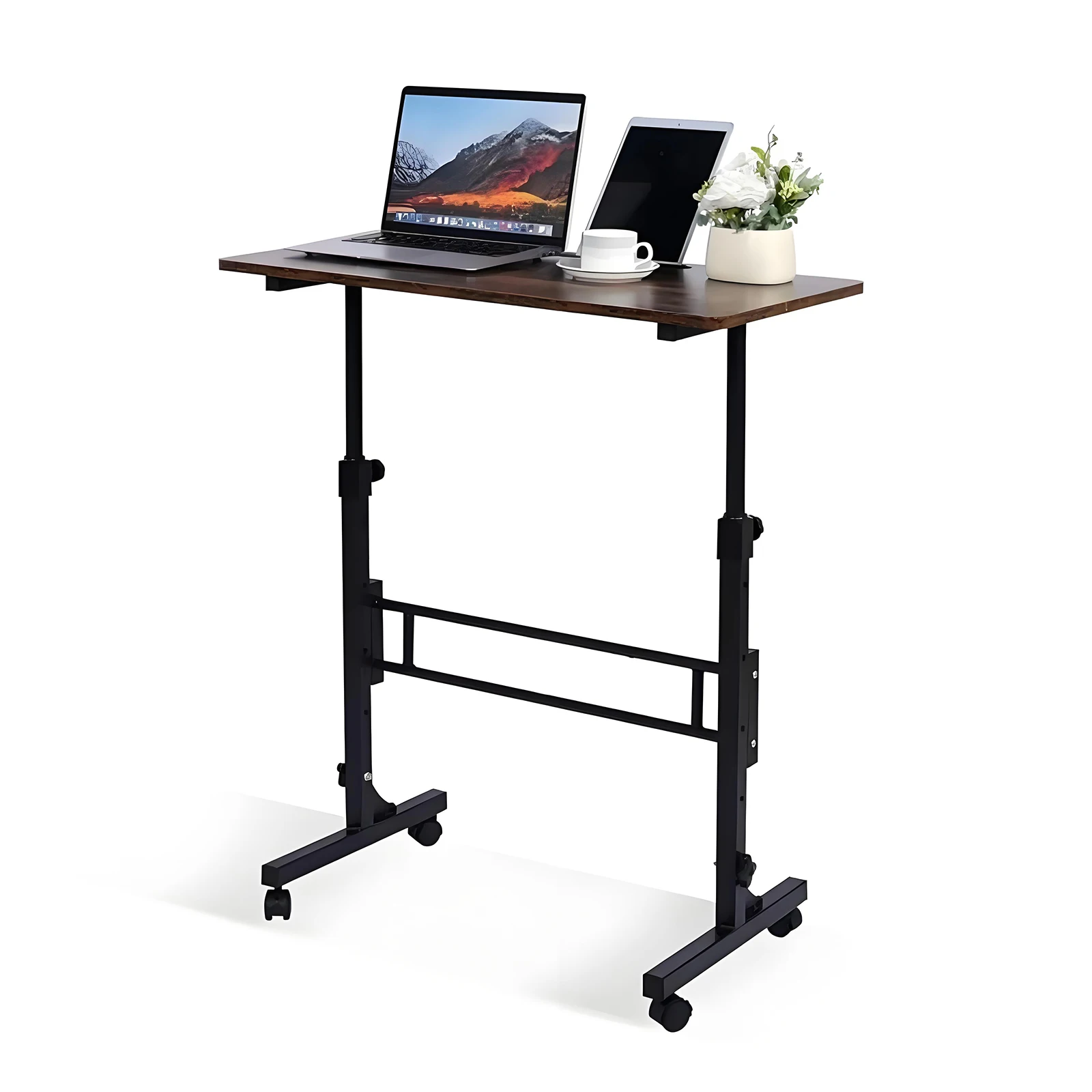 

Standing Desk Adjustable Height Mobile Stand Up Desk with Wheels (Black Walnut)