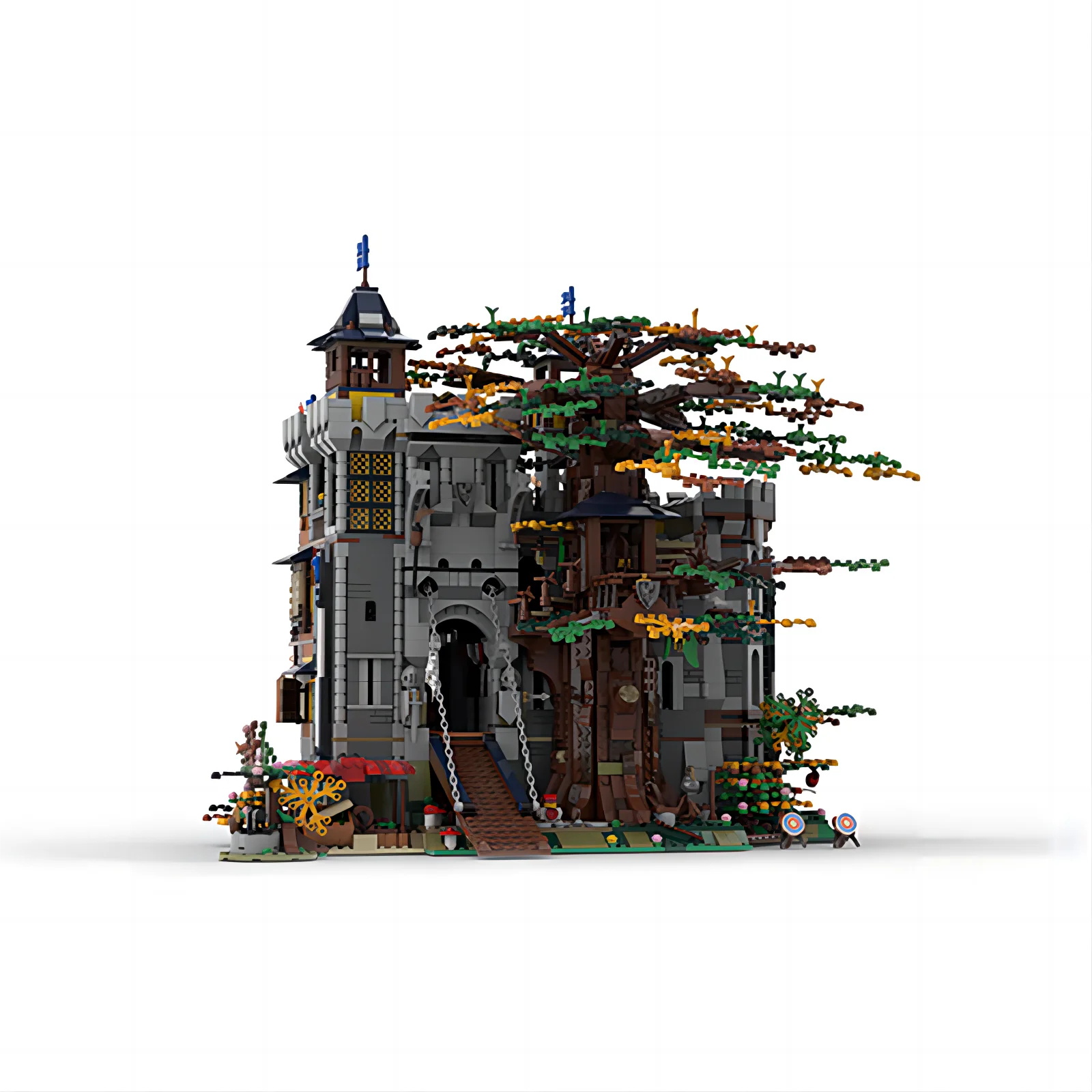 MOC- 126920   Arquitectura Medieval Castillo del Árbol de la Vida adorno de juguete de bloques de construcción ensamblado