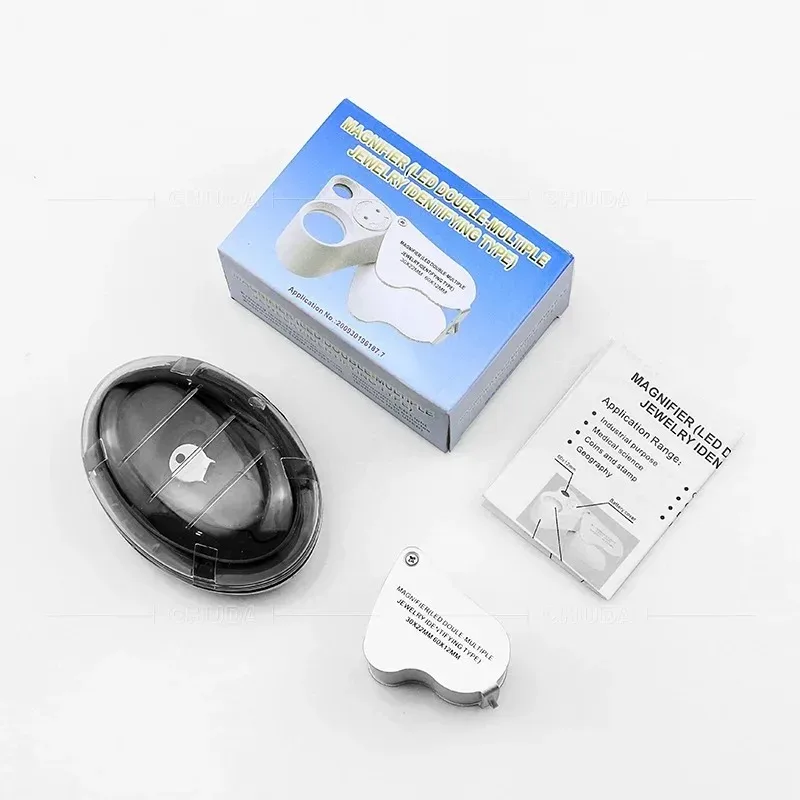 LED Illuminated 30X 60X Foldable Jewelers Loupe Magnifier For Gemstone Jewelry Coin Stamp Collecting
