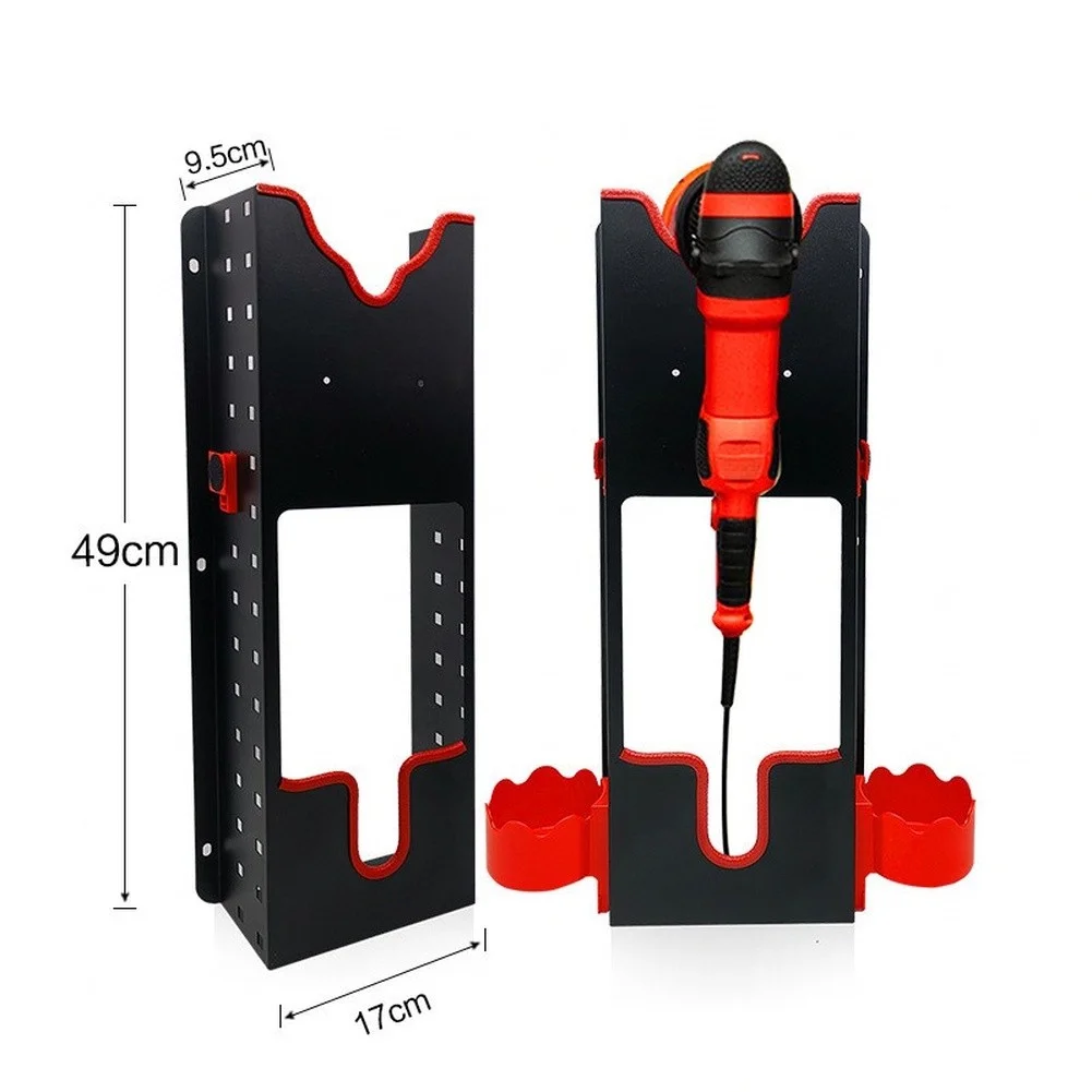 Wall Mounted Polisher Holder Cold Rolled Steel Storage Rack With Spray Bottle Hooks For Car Detailing Tools Garage Organizer Bla