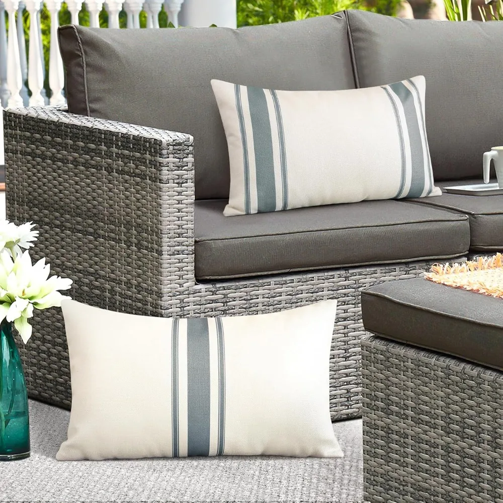 2팩 야외 방수 장식용 베개 커버, 12x20인치 리넨 기하학적 패턴 베개 커버 및 쿠션 커버