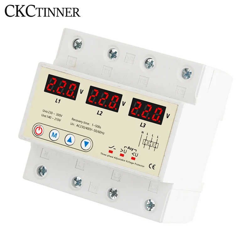 Imagem -04 - Dispositivo Protetor Trifásico Ajustável sobre e sob a Tensão Protetor de Tensão do Trilho do Ruído da Recuperação Automática 63a 380v