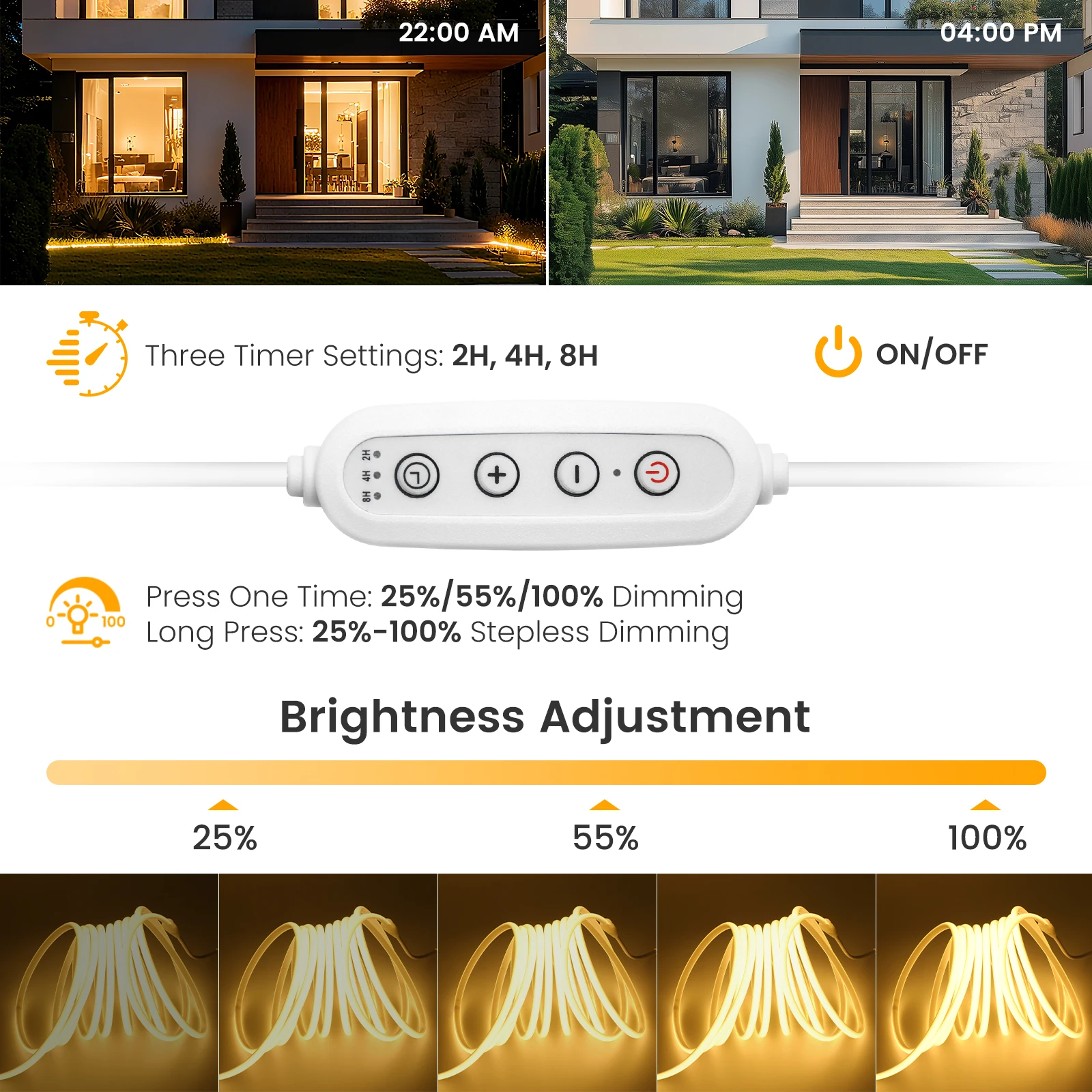 Afbeelding 5: 220V dimbaar COB LED-neonstriplicht met dimmer / timer EU-stekker 288 LEDs / M waterdicht led-lint wit rood ijsblauw groen roze