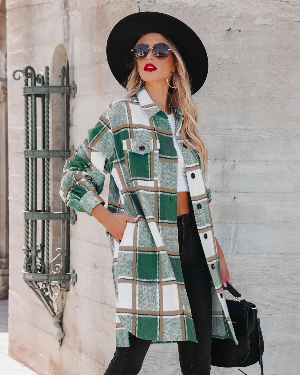 Women Autumn Winter Coat Jacket Plaid Color Turndown Collar Long Sleeve Button Casual Fashion Comfortable Regular Standard Fit