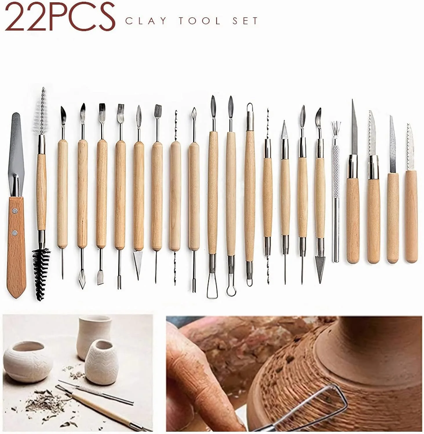 

22Pcs/set Pottery Tools Clay Sculpting Carving Tool Set Essential Wooden Ceramics Clay Tools for Potters Carving Modeling Clay