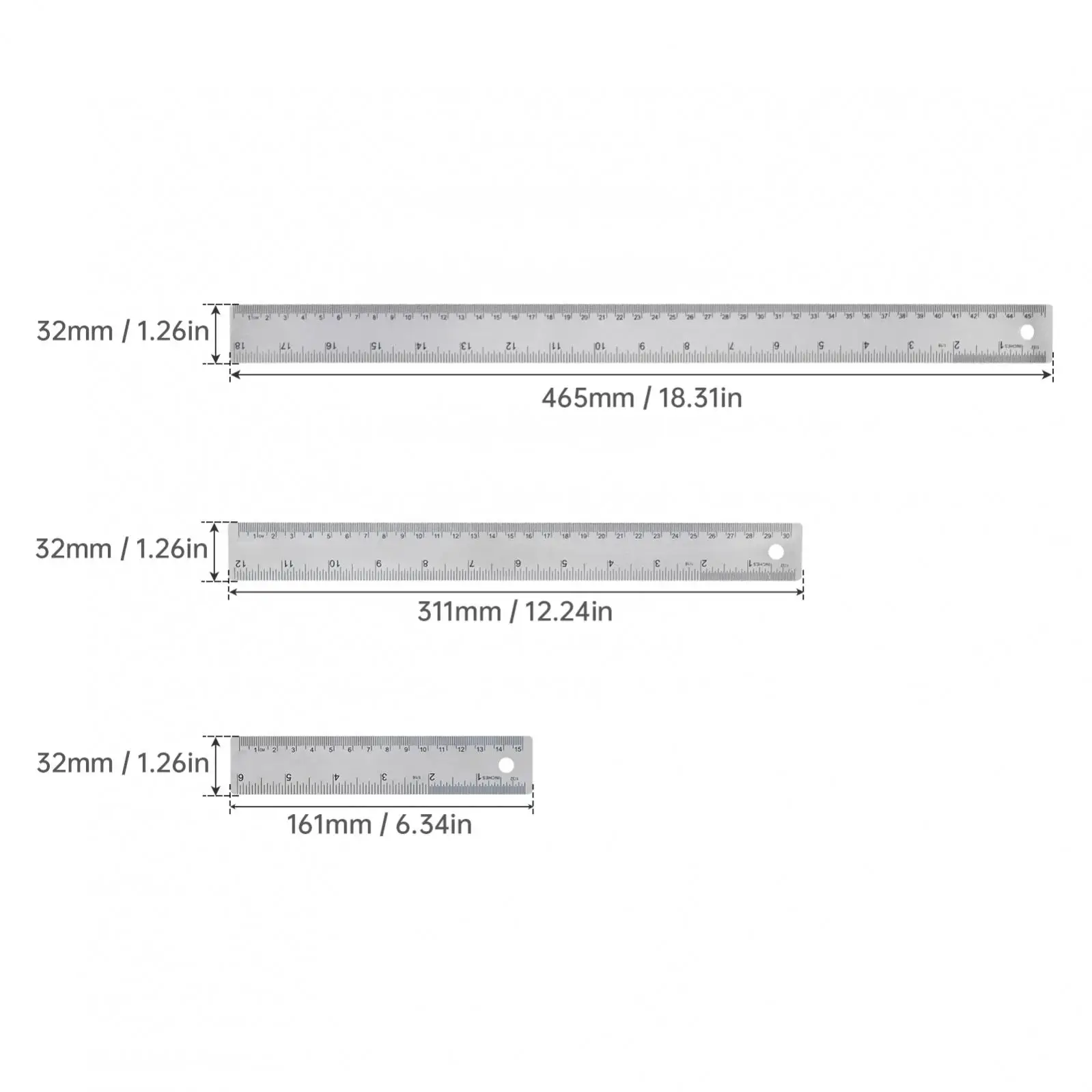 3pcs/pack 6 inch 12 inch 18 Inch Stainless Steel Metal Rulers Kit with Cork Backing, Inch and Centimeters Non-Slip Rulers