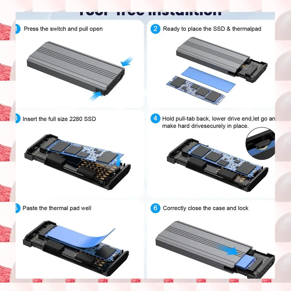

ABGN 20 ГБ Твердотельный блок USB3.2 для жесткого диска без инструментов Двойной протокол NVME/NGFF Мобильный жесткий диск Type-C