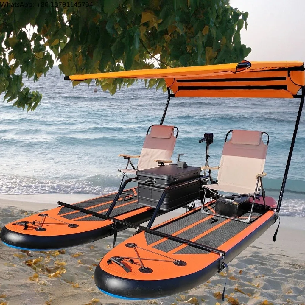 Katamaran-Paddleboard Elektrisch Angetriebenes Aufblasbares Doppel-SUP-Kajak Freizeit-Angelboot Tragbares Aufblasbares Wasserfahrrad