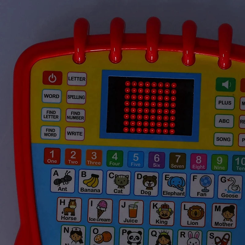 Máquina de aprendizagem de inglês, iluminação de música infantil, contato e aprender brinquedo de inglês, vários modos de aprendizagem, brinquedo interativo