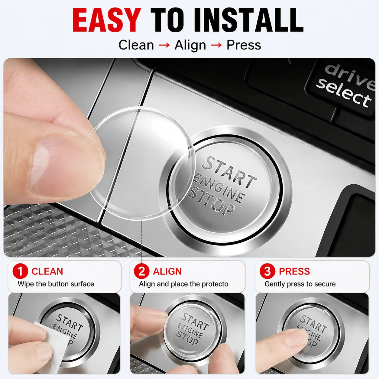 Transparent Car Start Stop Button Protector Film Clear Scratch Resistant Interior Switch Cover Easy Press Fit - view 6