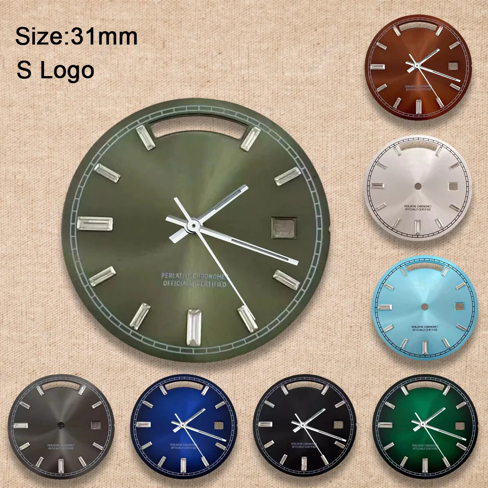 New High Quality 31mm S Logo Dial Day And Date Diamond Sunray Dial Suitable For 8285 Movement Watch Modification Accessories