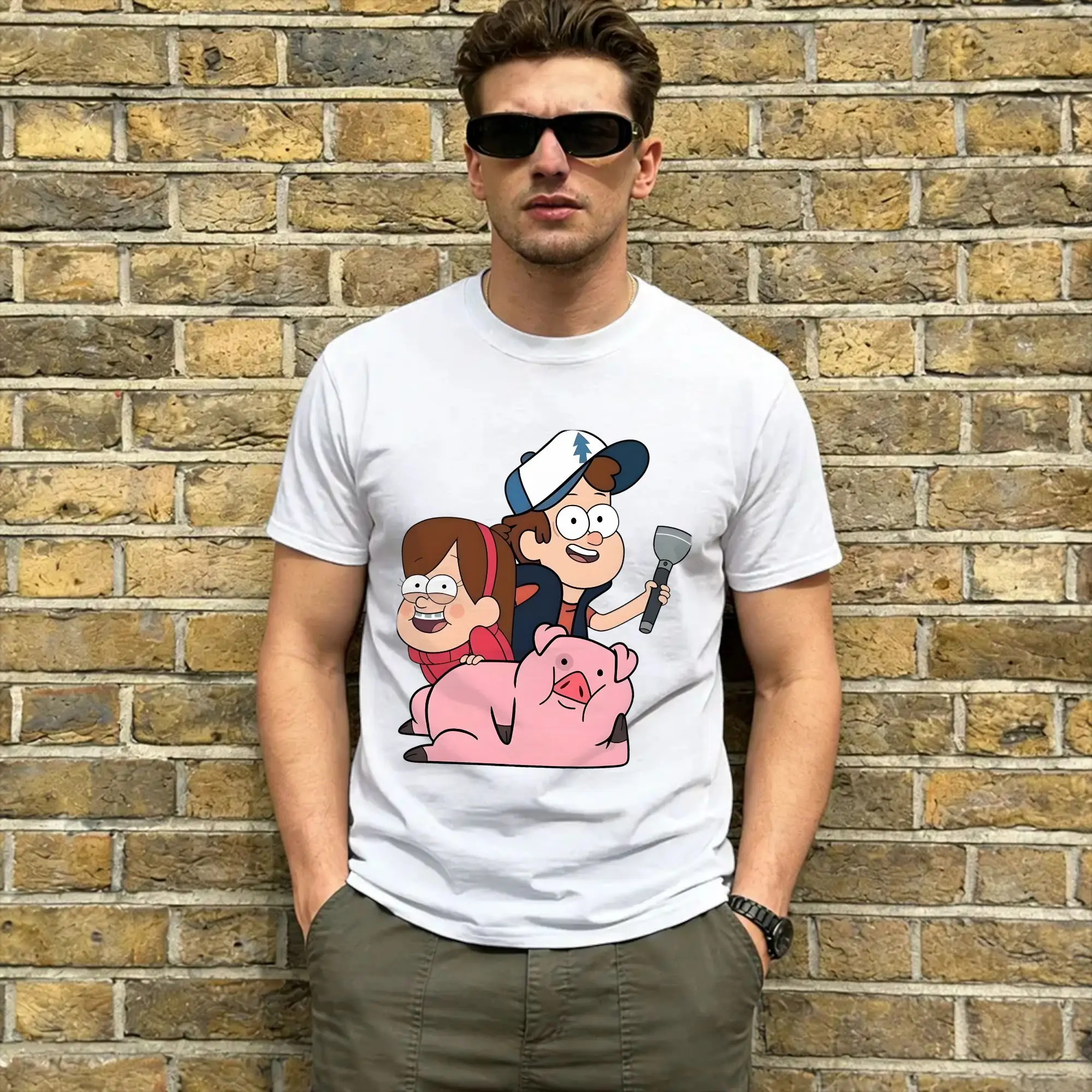 Dipper, Mabel and Waddles Cotton T Shirt For Couple Beach G-Gravity Falls Y2K Casual T Shirts O Neck Harajuku Tee Shirt Tops