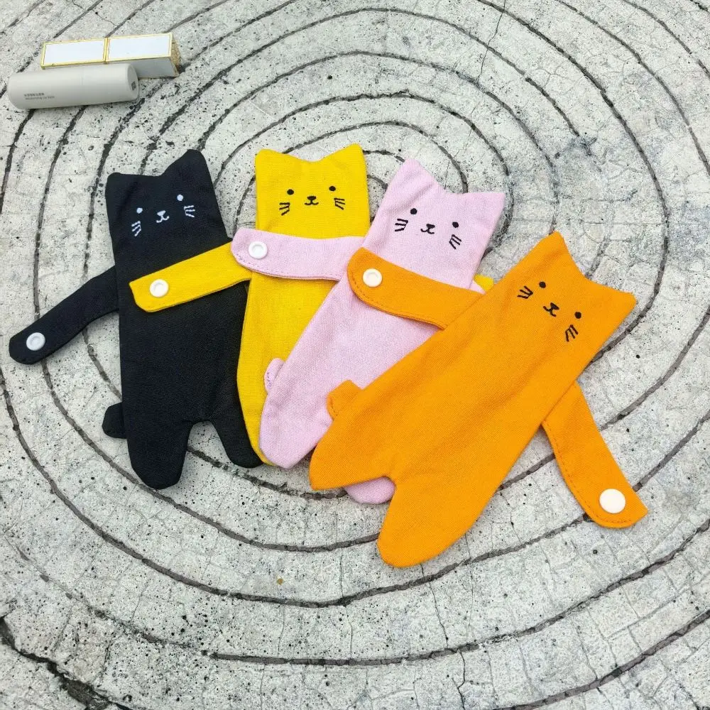 

Canvas Cartoon Cat Coin Purse Lightweight Zipper Closure Zippered Mini Wallet Decorative Snap Button Portable Wallet Bag