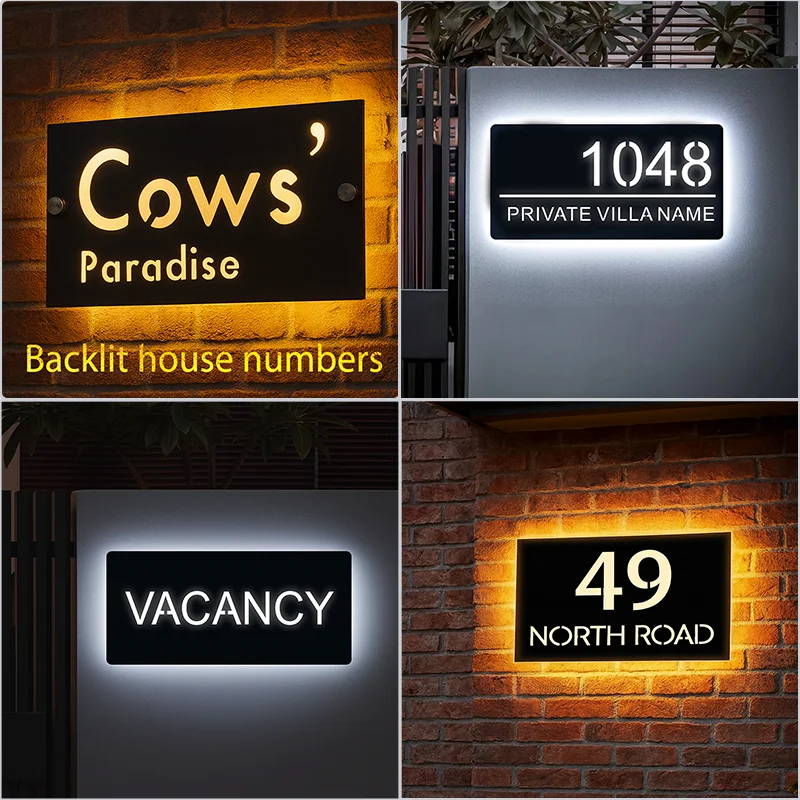 

Acrylic Backlit House Number Sign Personalized Door Plate for Entrance Exterior Number Signs on the Door Custom LED Number Plate