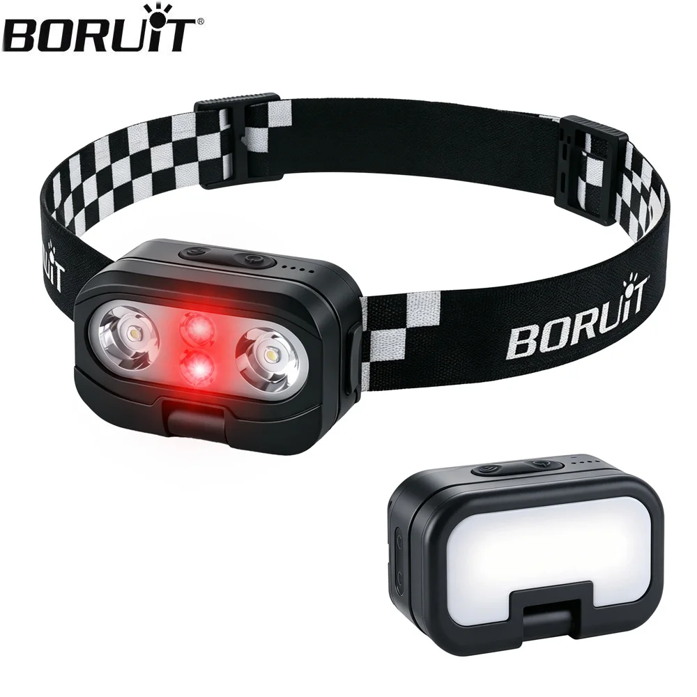 BORUiT RT400 Motion Sensor Headlamp 700Lm Type-C Rechargeable Headlight 14 Modes Waterproof Front Head Lamp for Camping Fishing