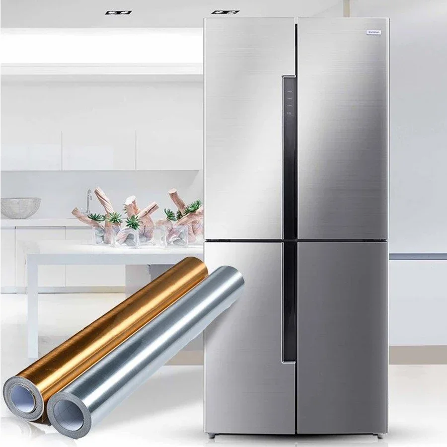 PVC Waterproof Self Adhesive Metal Brushed Sticker Thick Golden Furniture Wallpaper for Desktop Cabinet Electrical Renovation