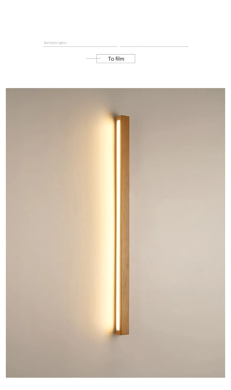 Wooden Strip Lamp Modern Simple Solid Wood Log Strip Wall Lights Living Room Decor Background LED Light Bedroom Bedside Lamps