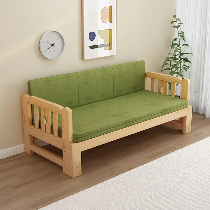 Solid wood folding sofa small bed integrated dual-purpose living room multi-functional simple small apartment single universal b