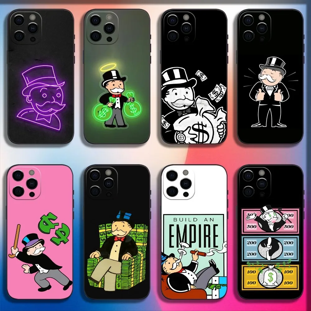 Dollar Alec Monopoly Man Phone Case For iPhone 16,15,14,13,12,11,Pro,X,XS,Max,XR,Plus,Mini Soft Black Cover